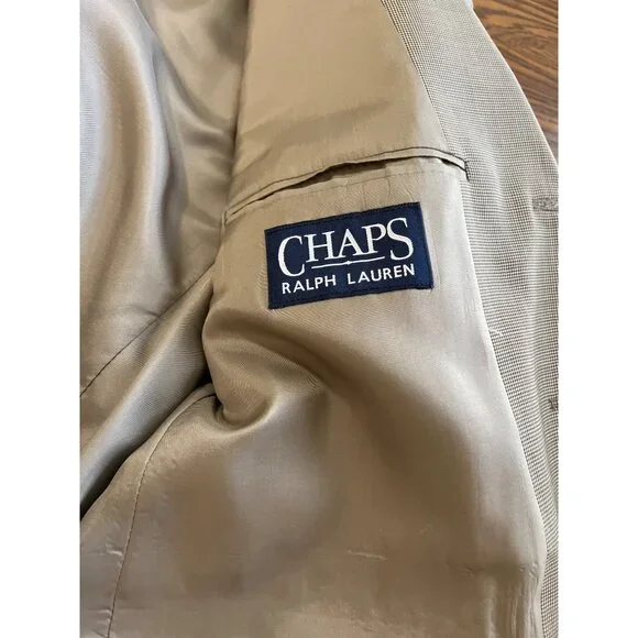 Chaps Ralph Lauren tan wool cashmere suit jacket and pants size 46R